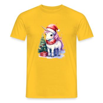A unicorn celebrates Christmas - Men's T-Shirt - yellow - Front - AI Model Male 178 dark (178cm)