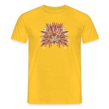 Tiger with decorative feather headdress - Men's T-Shirt - yellow - Front - AI Model Male 178 dark (178cm)