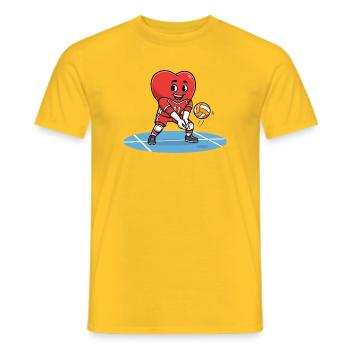 Mascotte de cœur de volley-ball en action - T-shirt homme - jaune - Devant - AI Model Male 178 dark (178cm)