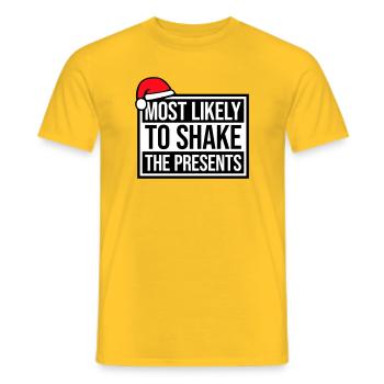 Le plus susceptible de secouer les cadeaux Noël Fun - T-shirt homme - jaune - Devant - AI Model Male 178 dark (178cm)