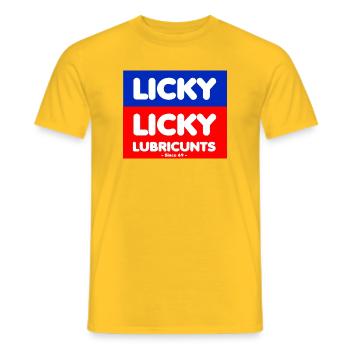 Licky Lubricants Retro Shield - Men's T-Shirt - yellow - Front - AI Model Male 178 dark (178cm)