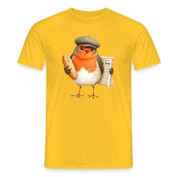 Robin Newsbird avec pain et chapeau - T-shirt homme - jaune - Devant - AI Model Male 178 dark (178cm)