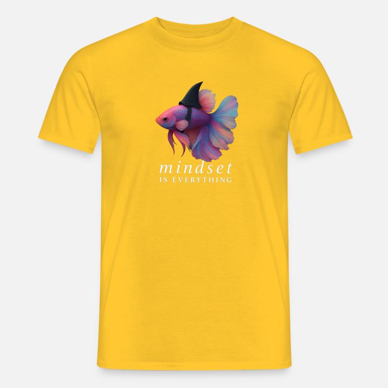Mindset Fighting Fish Helm, Motivationsspruch - Männer T-Shirt - Gelb