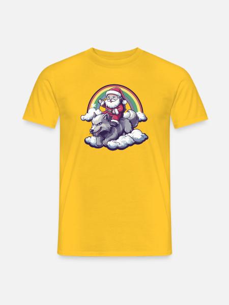 Wolf Weihnachtsmann Weihnachten - Männer T-Shirt - Gelb