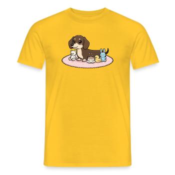 Teckel avec des peluches - T-shirt homme - jaune - Devant - AI Model Male 178 dark (178cm)