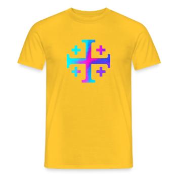 Kairos Cross (Jerusalem Cross) – Starry Sky - Men's T-Shirt - yellow - Front - AI Model Male 178 dark (178cm)