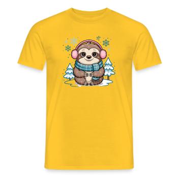 Winter sloth with scarf and ear warmers - Men's T-Shirt - yellow - Front - AI Model Male 178 dark (178cm)
