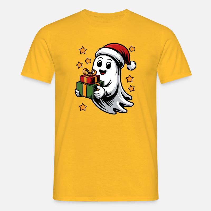 Geist mit Weihnachtsgeschenken - Männer T-Shirt - Gelb