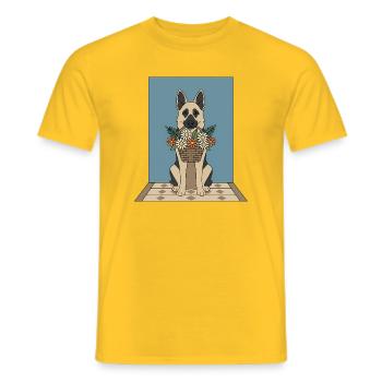 Corbeille de fleurs chien : Berger allemand - T-shirt homme - jaune - Devant - AI Model Male 178 dark (178cm)