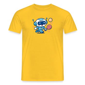 Kawaii Futuristic Blue Tennis Robot - Men's T-Shirt - yellow - Front - AI Model Male 178 dark (178cm)