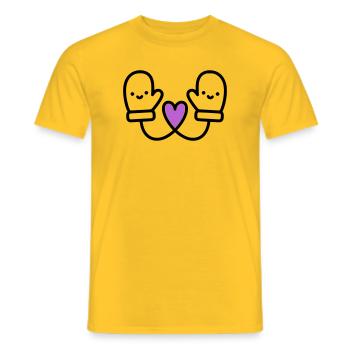 Cute Gloves with Heart | Winter Love - Men's T-Shirt - yellow - Front - AI Model Male 178 dark (178cm)