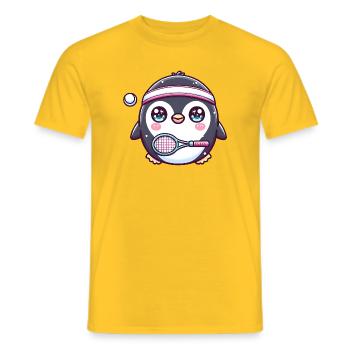 Cute Penguin Tennis Player Kawaii - Men's T-Shirt - yellow - Front - AI Model Male 178 dark (178cm)
