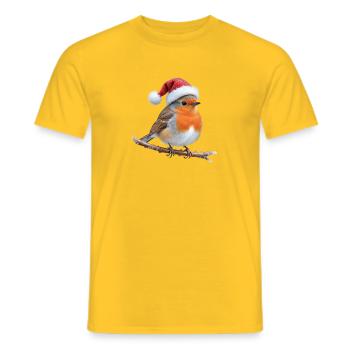 Chapeau de Père Noël Robin sur branche - T-shirt homme - jaune - Devant - AI Model Male 178 dark (178cm)