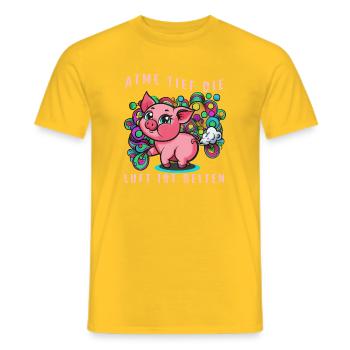 Pinkes Schwein mit bunten Ballons (Furtz) - Männer T-Shirt - Gelb - Vorne - AI Model Male 178 dark (178cm)