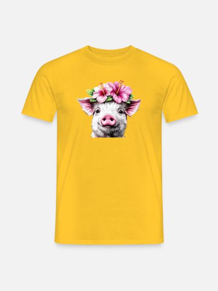 Cochon à couronne d’hibiscus - T-shirt homme - jaune