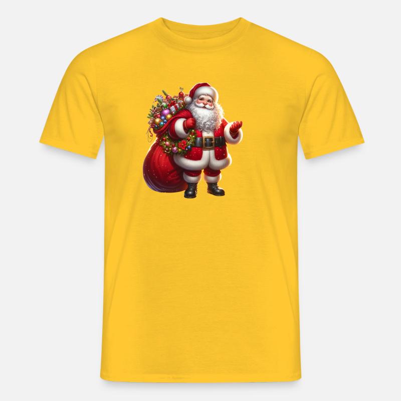 Weihnachtsmann mit Geschenksäckchen - Männer T-Shirt - Gelb