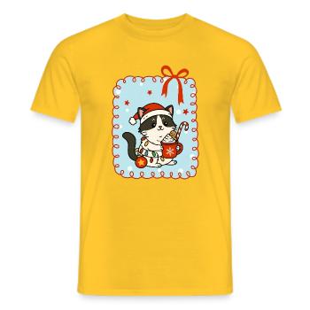 Chat à Noël - T-shirt homme - jaune - Devant - AI Model Male 178 dark (178cm)