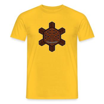 Fraktal Evolution Mandala Goa Psy Rave Festival  - Männer T-Shirt - Gelb - Vorne - AI Model Male 178 dark (178cm)