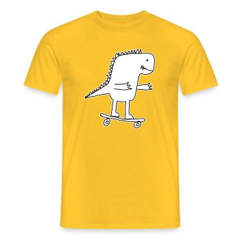 Dino Skateboard Cartoon, Cool Dinosaur Nerd Kids - Men's T-Shirt - yellow - Front - AI Model Male 178 dark (178cm)