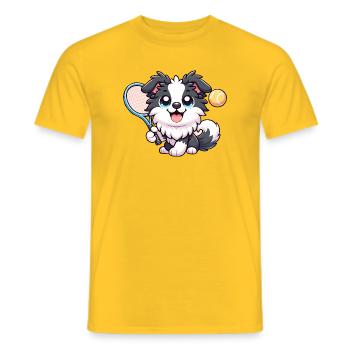 Cute Border Collie With Tennis Racket And Ball - Men's T-Shirt - yellow - Front - AI Model Male 178 dark (178cm)