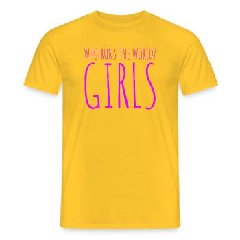Les femmes : le pouvoir qui dirige le monde, les filles, les filles : la fille - T-shirt homme - jaune - Devant - AI Model Male 178 dark (178cm)