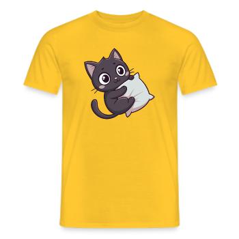 Kawaii kitten cuddly on pillow - Men's T-Shirt - yellow - Front - AI Model Male 178 dark (178cm)