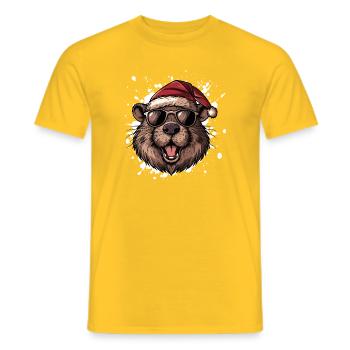 Castor Noël Drôle - T-shirt homme - jaune - Devant - AI Model Male 178 dark (178cm)