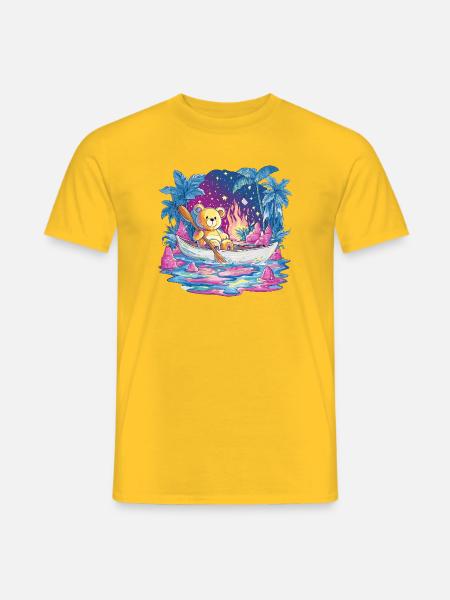 Teddy Boat Dream Under Starry Sky - Men's T-Shirt - yellow