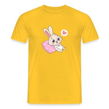 Pink Heart Bunny on Cozy Pillow - Men's T-Shirt - yellow - Front - AI Model Male 178 dark (178cm)