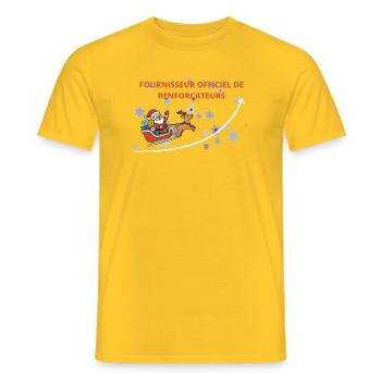 Traîneau Noël: Père Noël et Renne - T-shirt homme - jaune - Devant - AI Model Male 178 dark (178cm)