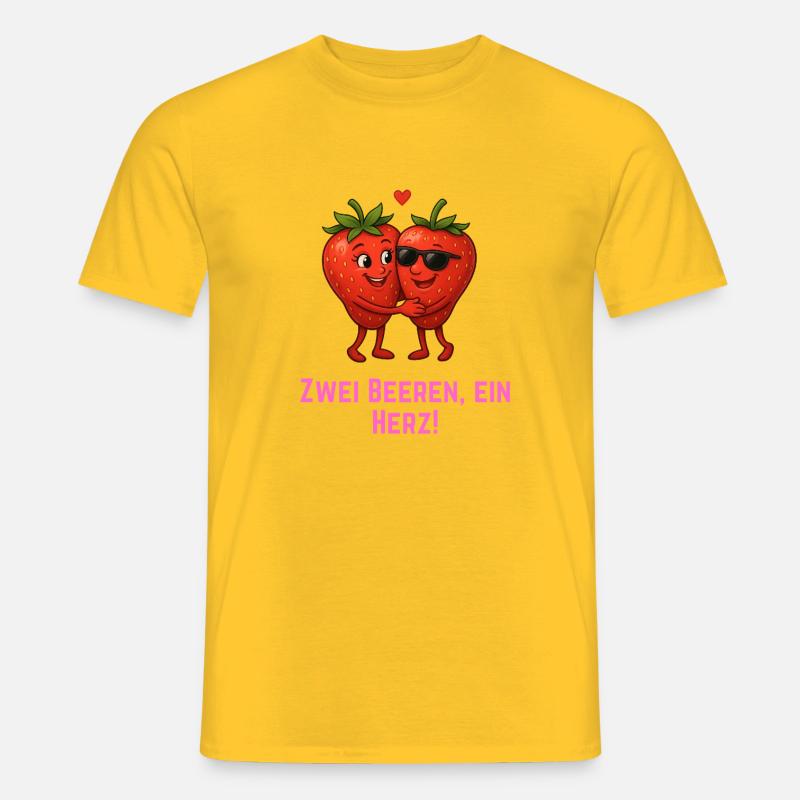 Zwei Beeren ein Herz - Erdbeeren Paar - Männer T-Shirt - Gelb