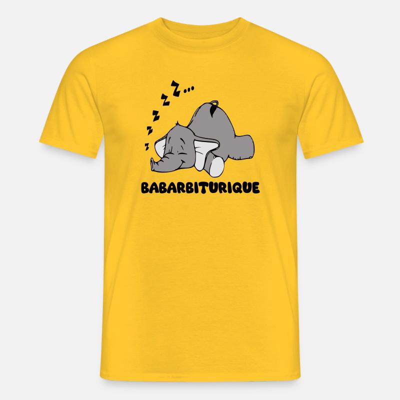 Schlafender Elefant mit dem Titel Babarbituric - Männer T-Shirt - Gelb