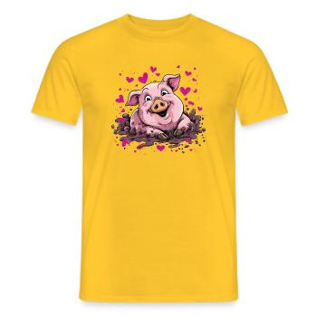 Coeur cochon dans la boue rose - T-shirt homme - jaune - Devant - AI Model Male 178 dark (178cm)