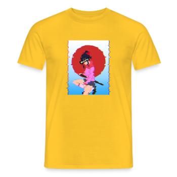 Glitch Samurai Waifu: Vaporwave-Ästhetik - Männer T-Shirt - Gelb - Vorne - AI Model Male 178 dark (178cm)