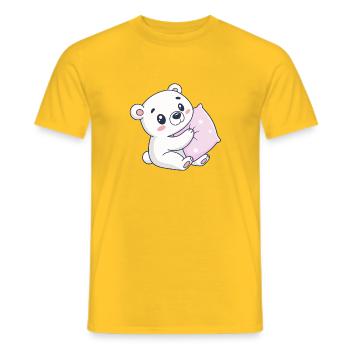 Cuddly White Bear on Starry Cushion - Men's T-Shirt - yellow - Front - AI Model Male 178 dark (178cm)