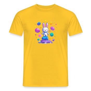 Un lapin joyeux sur des œufs colorés - T-shirt homme - jaune - Devant - AI Model Male 178 dark (178cm)