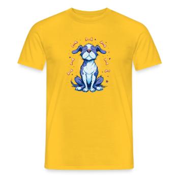 Cheerful blue dog with bones - Men's T-Shirt - yellow - Front - AI Model Male 178 dark (178cm)