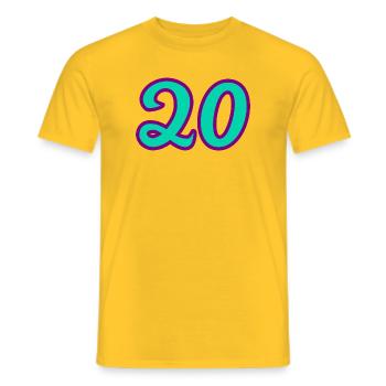 20. 20th ANNIVERSARY. 20 YEARS ANNIVERSARY. 20 YEARS. - Men's T-Shirt - yellow - Front - AI Model Male 178 dark (178cm)