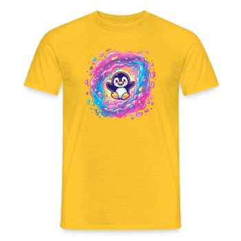 Bunter Pinguin im Wirbelportal - Männer T-Shirt - Gelb - Vorne - AI Model Male 178 dark (178cm)