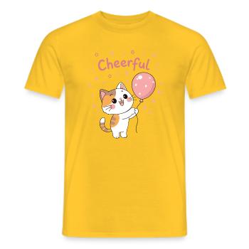 Happy Pink Balloon Kitten - Men's T-Shirt - yellow - Front - AI Model Male 178 dark (178cm)
