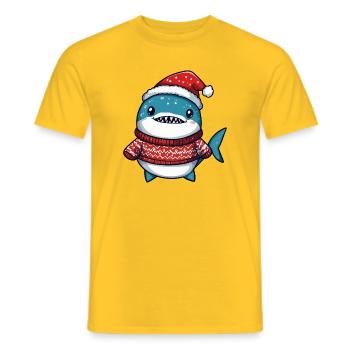 Shark Christmas Xmas - Men's T-Shirt - yellow - Front - AI Model Male 178 dark (178cm)