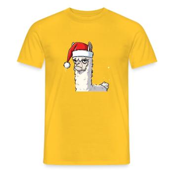 Lama avec le Père Noël Chapeau Alpaga Anti Noël - T-shirt homme - jaune - Devant - AI Model Male 178 dark (178cm)