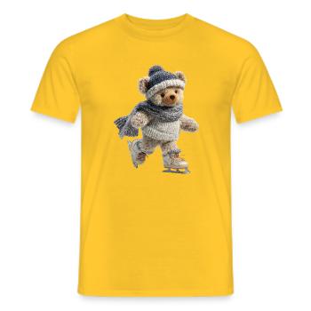 Schlittschuhteddy auf Eis mit Schal und Mütze - Männer T-Shirt - Gelb - Vorne - AI Model Male 178 dark (178cm)