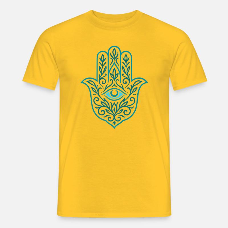 Mano mistica di Hamsa con occhio e ornamenti - T-shirt uomo - giallo