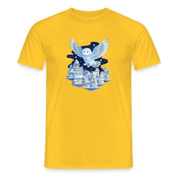 Vol de hibou au-dessus de la ville la nuit - T-shirt homme - jaune - Devant - AI Model Male 178 dark (178cm)