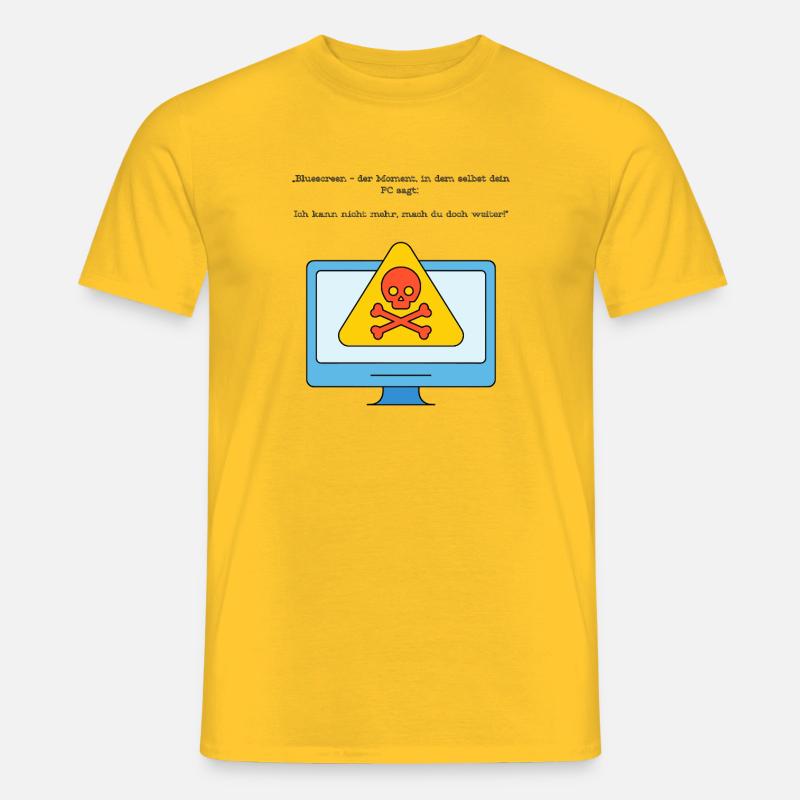 Blue Screen Humor Skull Warnung - Männer T-Shirt - Gelb