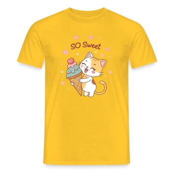 Gourmet-Katze mit So Sweet-Kegel - Männer T-Shirt - Gelb - Vorne - AI Model Male 178 dark (178cm)