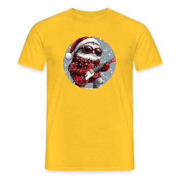 Owl Christmas Guitar - Men's T-Shirt - yellow - Front - AI Model Male 178 dark (178cm)