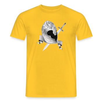 Edler Ritterhelm mit Schwert – Silberornament - Männer T-Shirt - Gelb - Vorne - AI Model Male 178 dark (178cm)