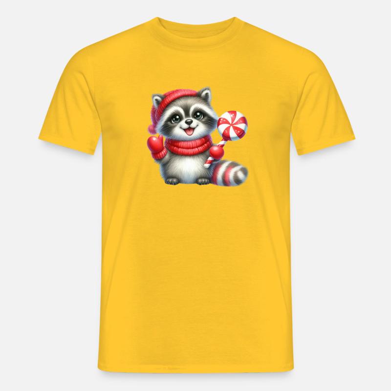 Raton laveur douillet avec canne d’orge d’orge - T-shirt homme - jaune